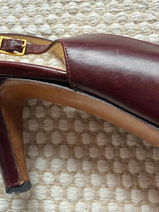 Salvatore Ferragamo | Vintage Burgundy Brown Slingback Heels - Picture 10 of 13